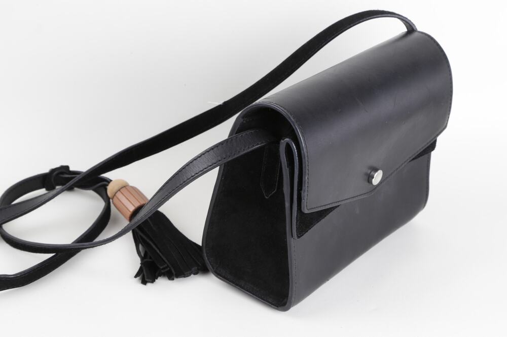 Elizabeth and James Black Leather Suede Flap Tassel Crossbody Shoulder Bag